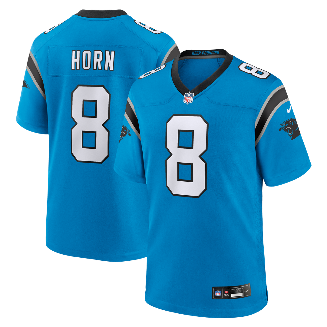 Carolina Panthers Jaycee Horn Blue Alternate Game Jersey product image 1, provided for visual reference and product detail