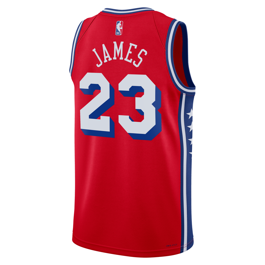 Philadelphia 76ers Jordan Brand Statement Edition Swingman Jersey - Red - Lebron James - Unisex product image 4, provided