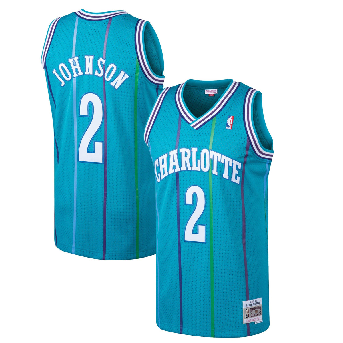Larry Johnson Teal Charlotte Hornets 1992 - 93 Hardwood Classics Swingman Basketball Jersey product image 1, provided for