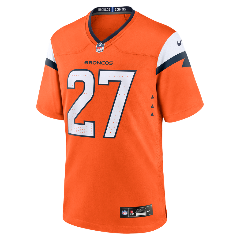 Denver Broncos J.K. Dobbins Orange Team Game Jersey product image 2, provided for visual reference and product detail review