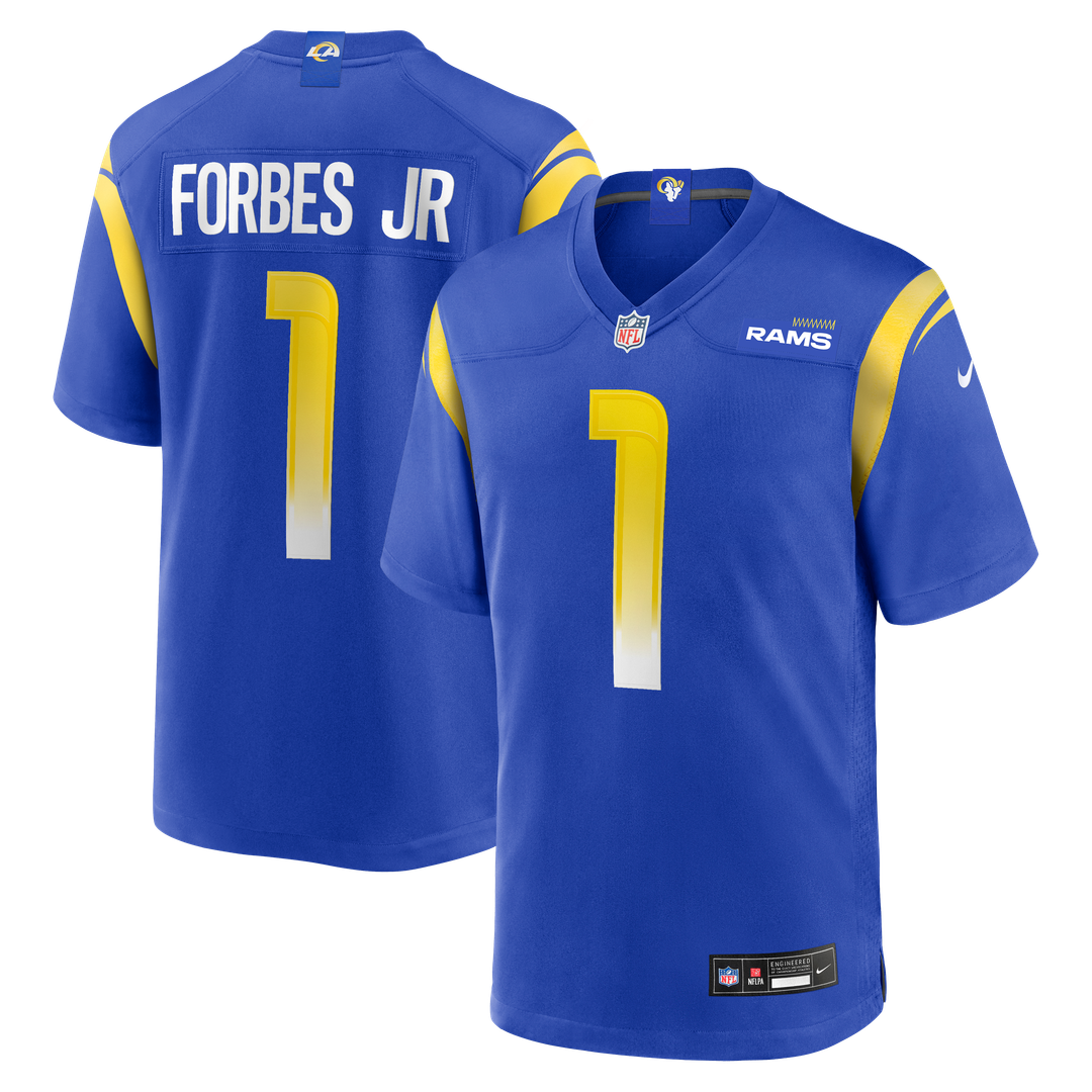 Los Angeles Rams Emmanuel Forbes Jr. Royal Team Game Jersey product image 1, provided for visual reference and product