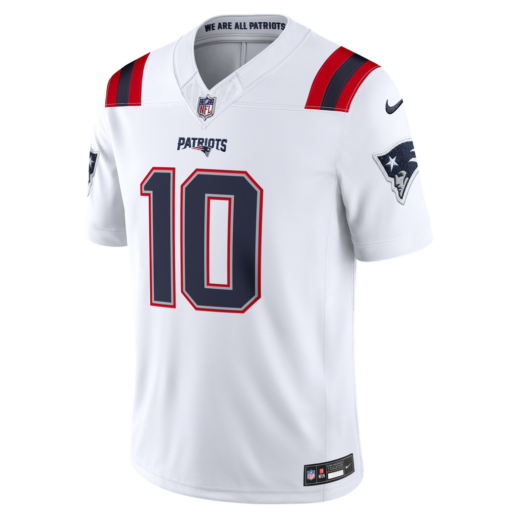 New England Patriots Drake Maye White Vapor F.U.S.E. Stitched Limited Jersey product image 5, provided for visual reference