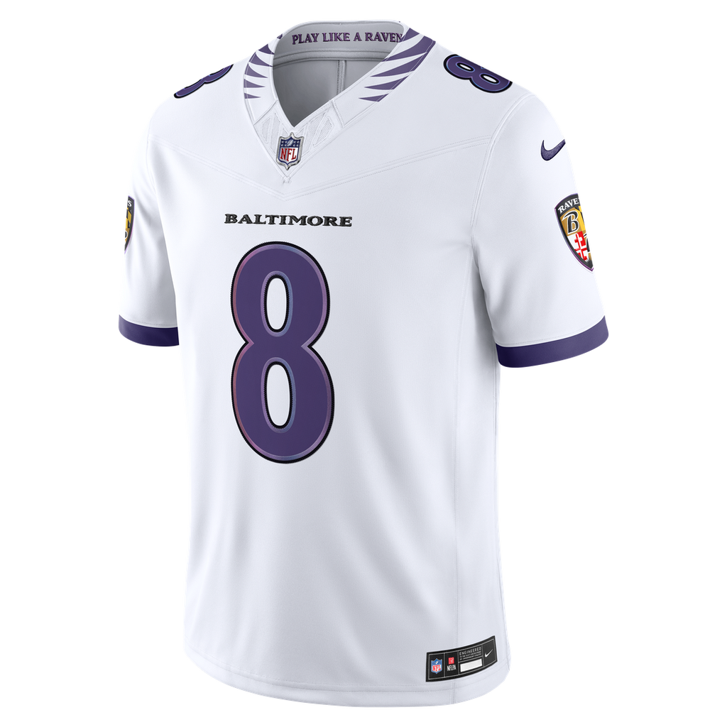 Baltimore Ravens Lamar Jackson White Vapor F.U.S.E. Stitched Limited Jersey product image 6, provided for visual reference