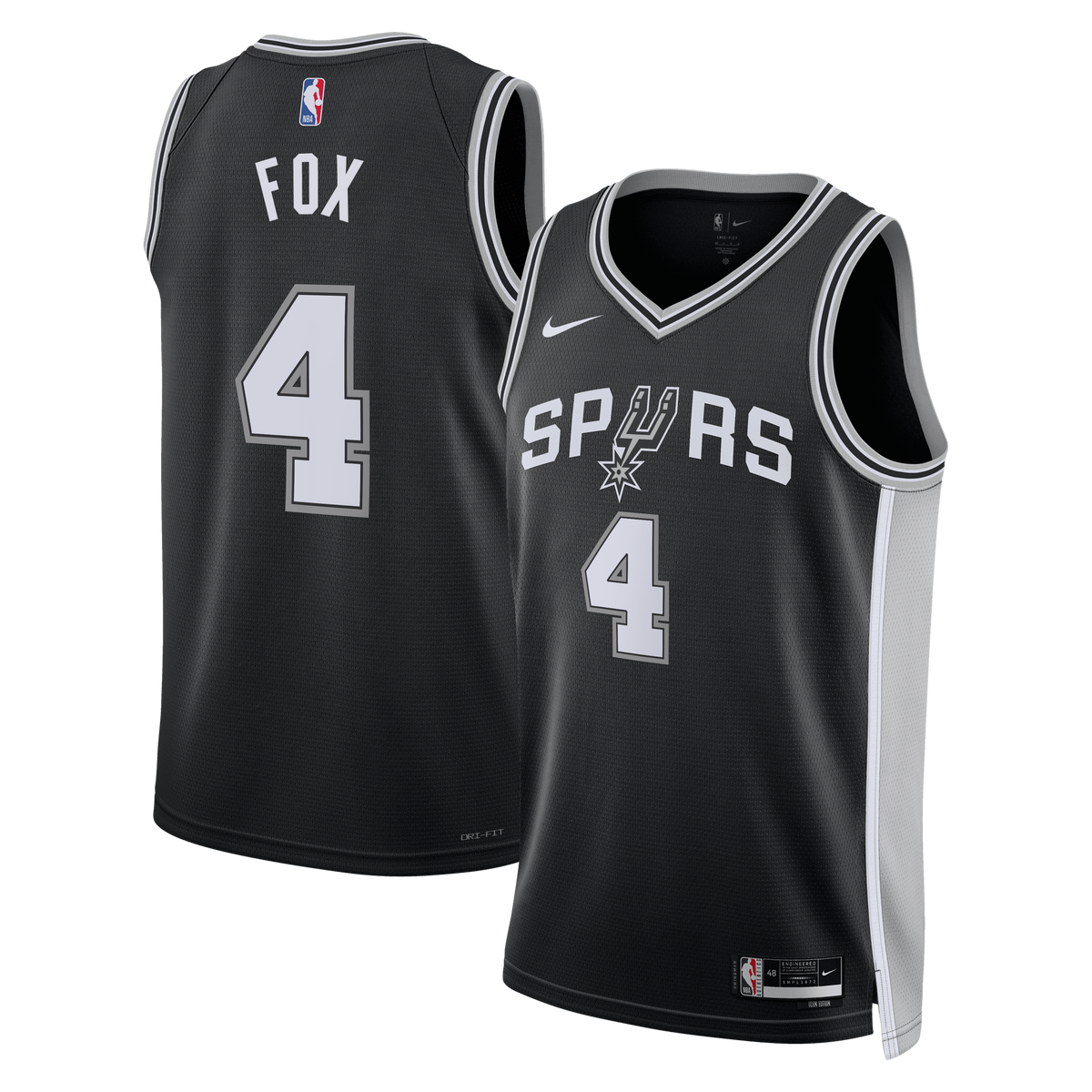 De'Aaron Fox San Antonio Spurs Icon Edition Swingman Jersey - Black - Unisex product image 2, provided for visual reference
