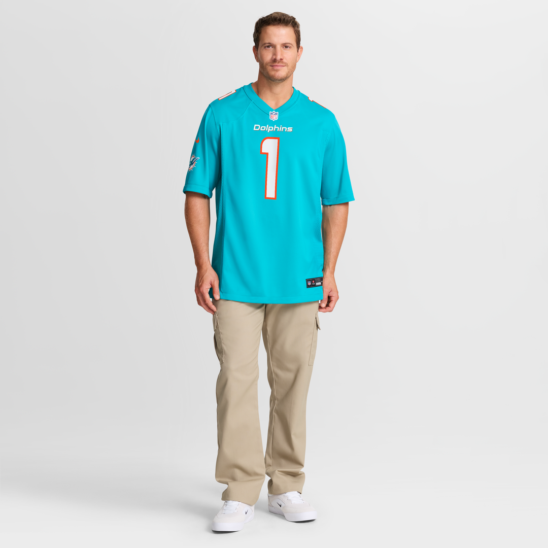 Miami Dolphins Number 1 Dad Aqua Game Jersey product image 7, provided for visual reference and product detail review
