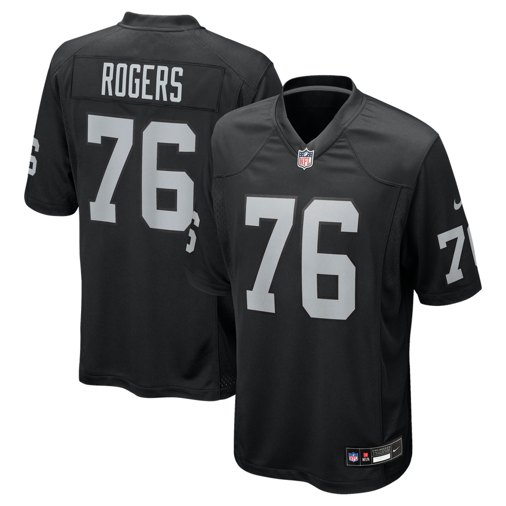 Las Vegas Raiders Caleb Rogers Black Team Game Jersey product image 1, provided for visual reference and product detail