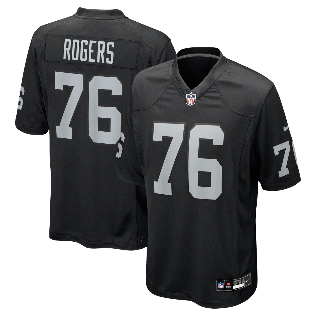 Las Vegas Raiders Caleb Rogers Black Team Game Jersey product image 1, provided for visual reference and product detail