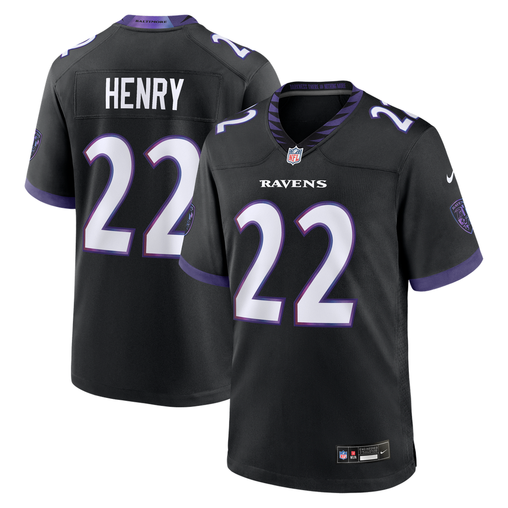 Baltimore Ravens Derrick Henry Black Alternate Game Jersey product image 1, provided for visual reference and product detail