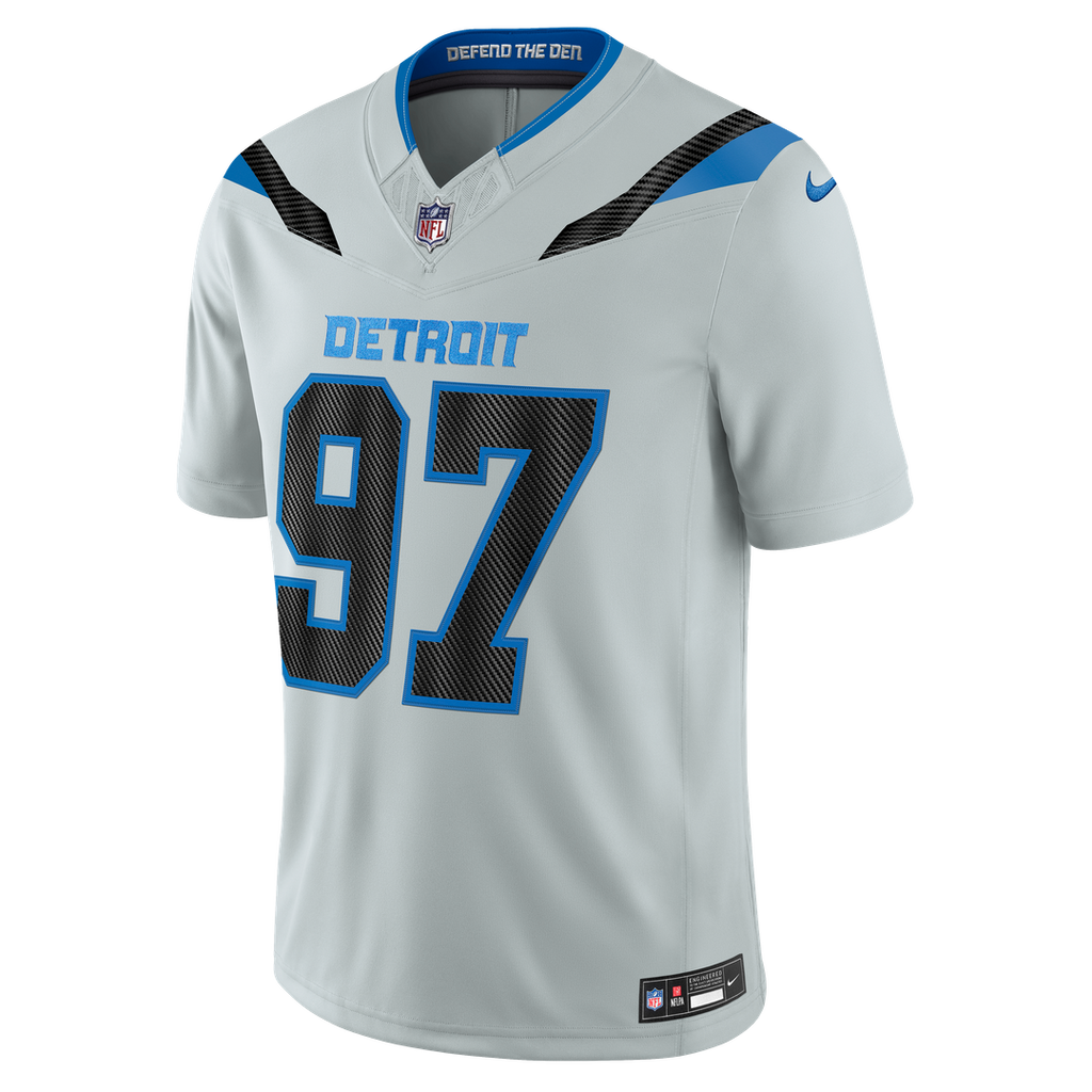 Detroit Lions Aidan Hutchinson Silver 2026 Rivalries Collection Stitched Limited Jersey product image 2, provided for visual