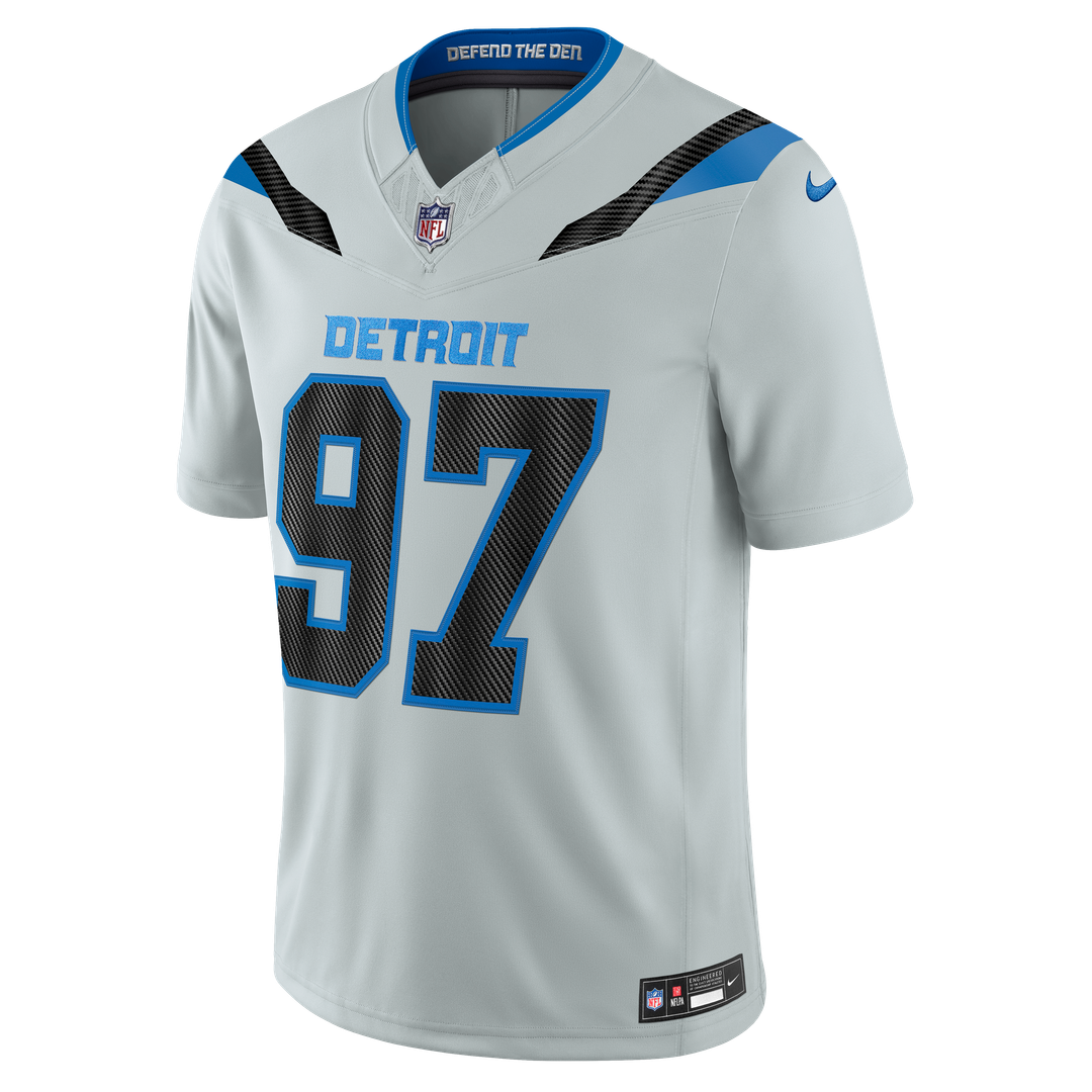 Detroit Lions Aidan Hutchinson Silver 2026 Rivalries Collection Stitched Limited Jersey product image 2, provided for visual