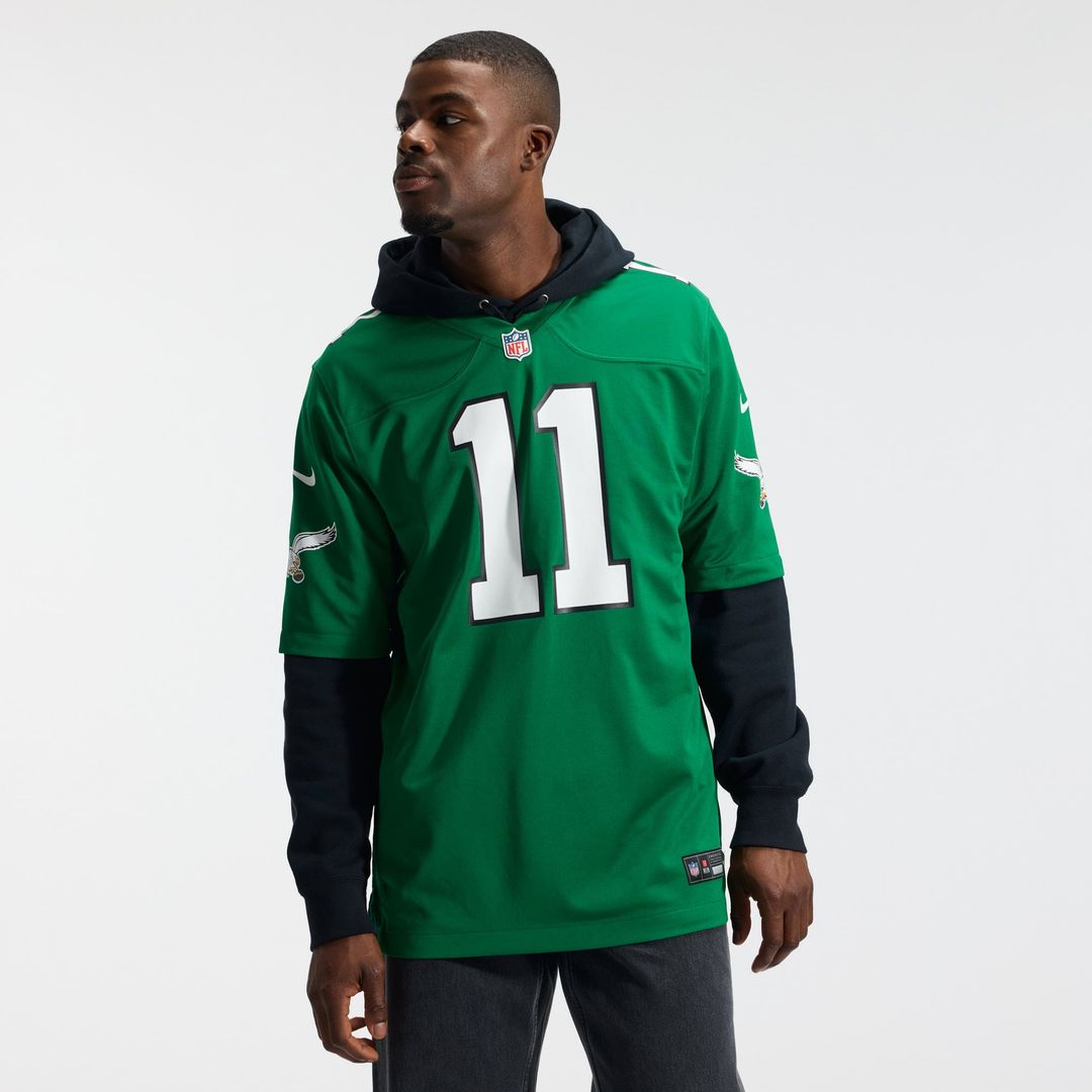 Philadelphia Eagles A.J. Brown Kelly Green Alternate Game Player Jersey product image 2, provided for visual reference and