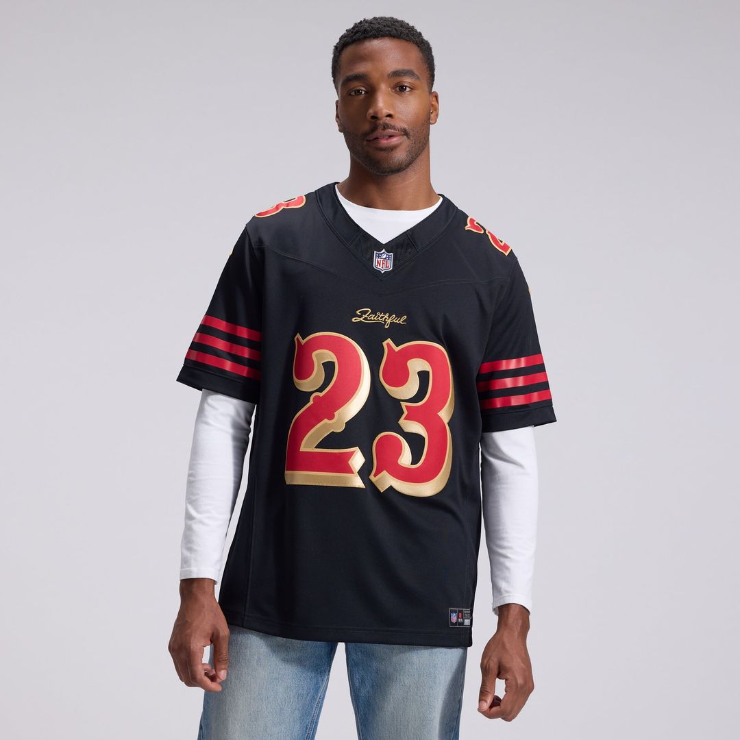 San Francisco 49ers Christian McCaffrey Black Rivalries Collection Stitched Limited Jersey product image 2, provided for