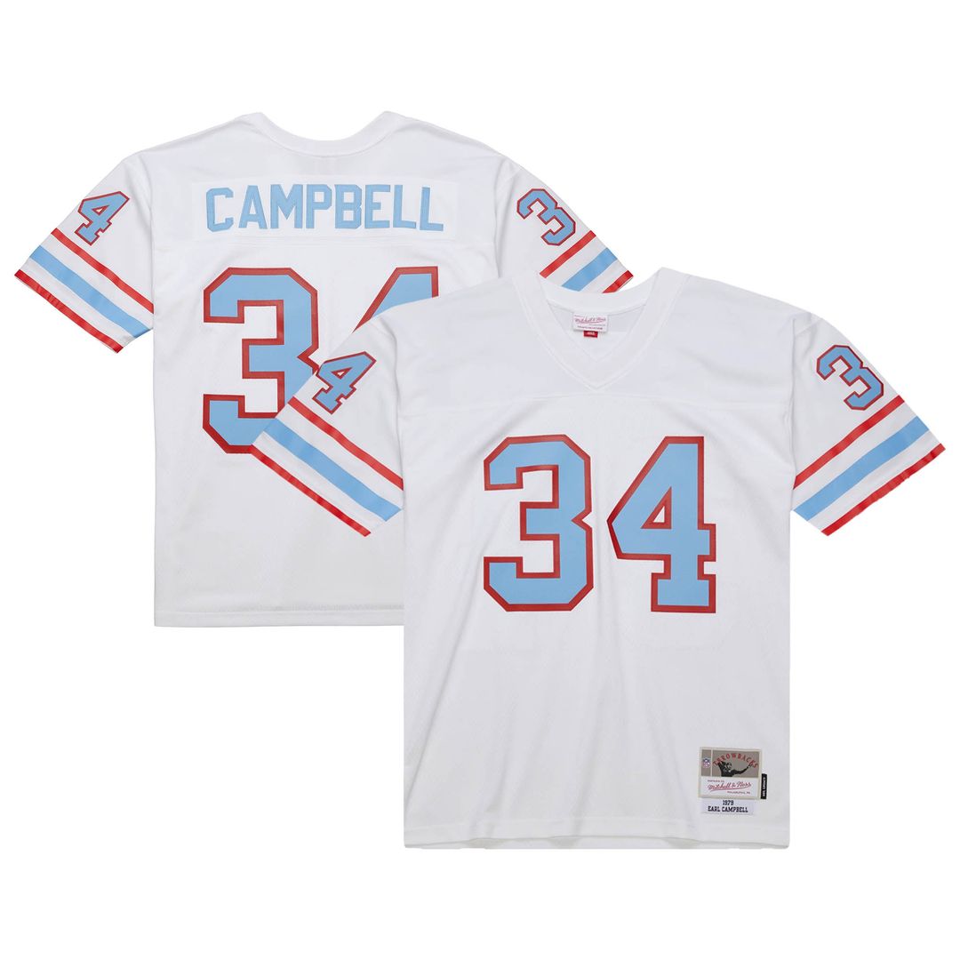 Houston Oilers Earl Campbell White 1979 Legacy Replica Jersey product image 1, provided for visual reference and product