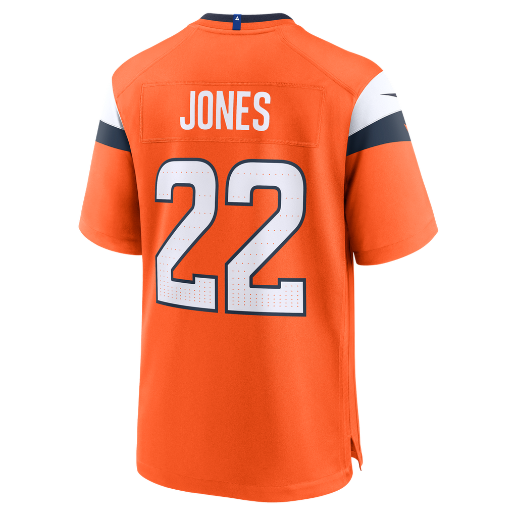 Denver Broncos Brandon Jones Orange Team Game Jersey product image 3, provided for visual reference and product detail review