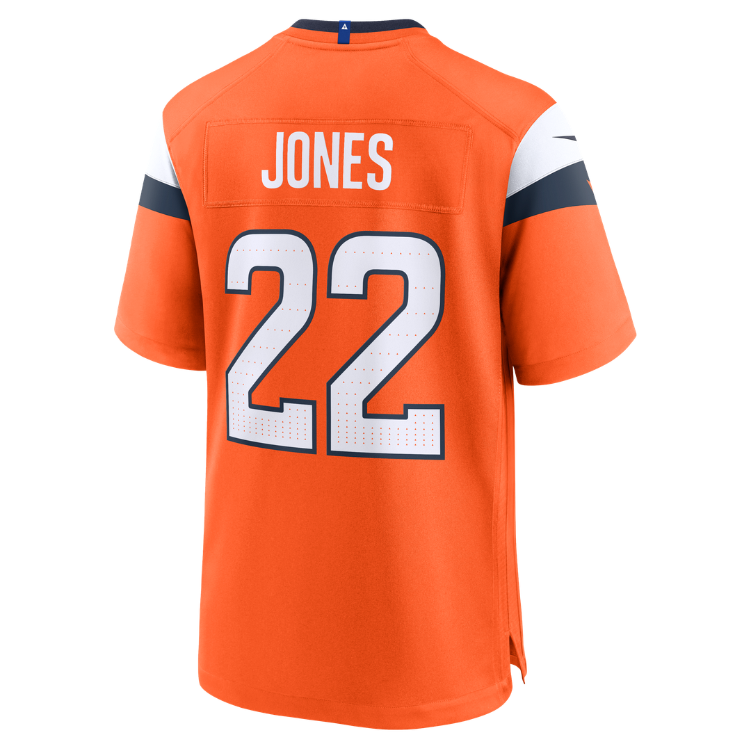 Denver Broncos Brandon Jones Orange Team Game Jersey product image 3, provided for visual reference and product detail review