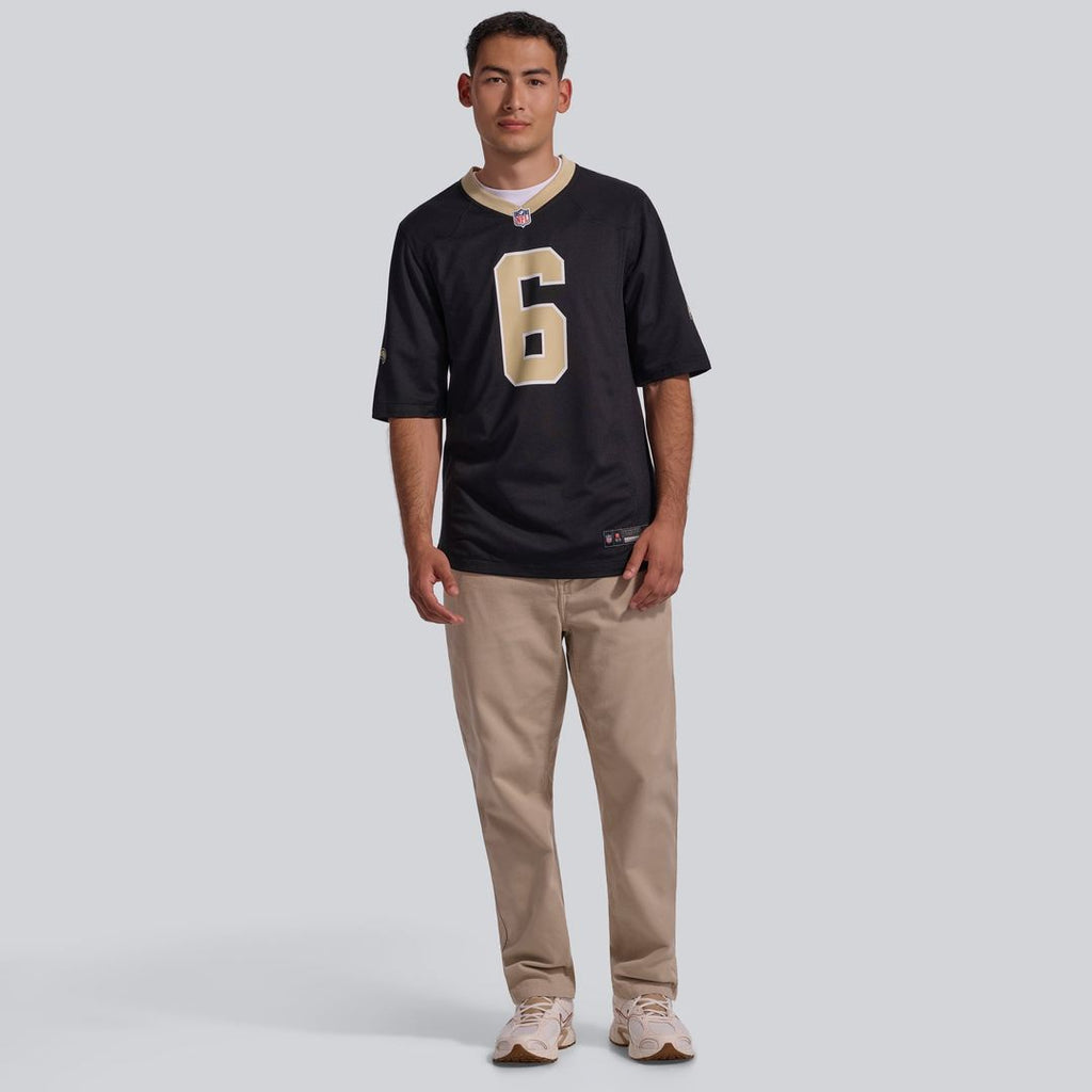 New Orleans Saints Tyler Shough Black Game Jersey product image 4, provided for visual reference and product detail review