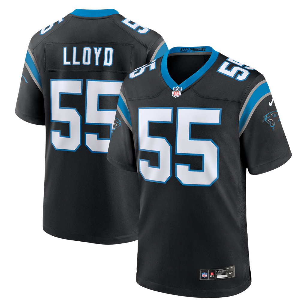 Carolina Panthers Devin Lloyd Black Team Game Jersey product image 1, provided for visual reference and product detail review