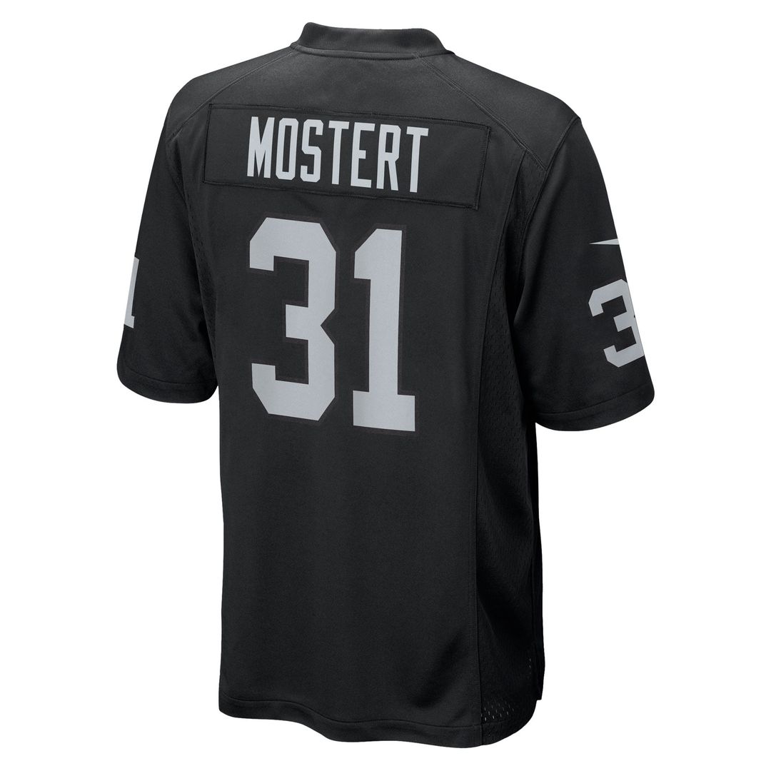 Las Vegas Raiders Raheem Mostert Black Team Game Jersey product image 3, provided for visual reference and product detail