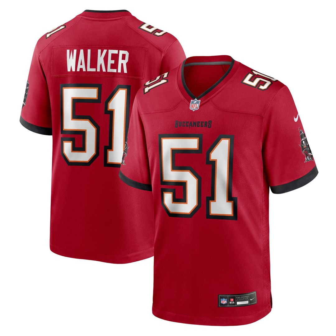 Tampa Bay Buccaneers David Walker Red Team Game Jersey product image 1, provided for visual reference and product detail