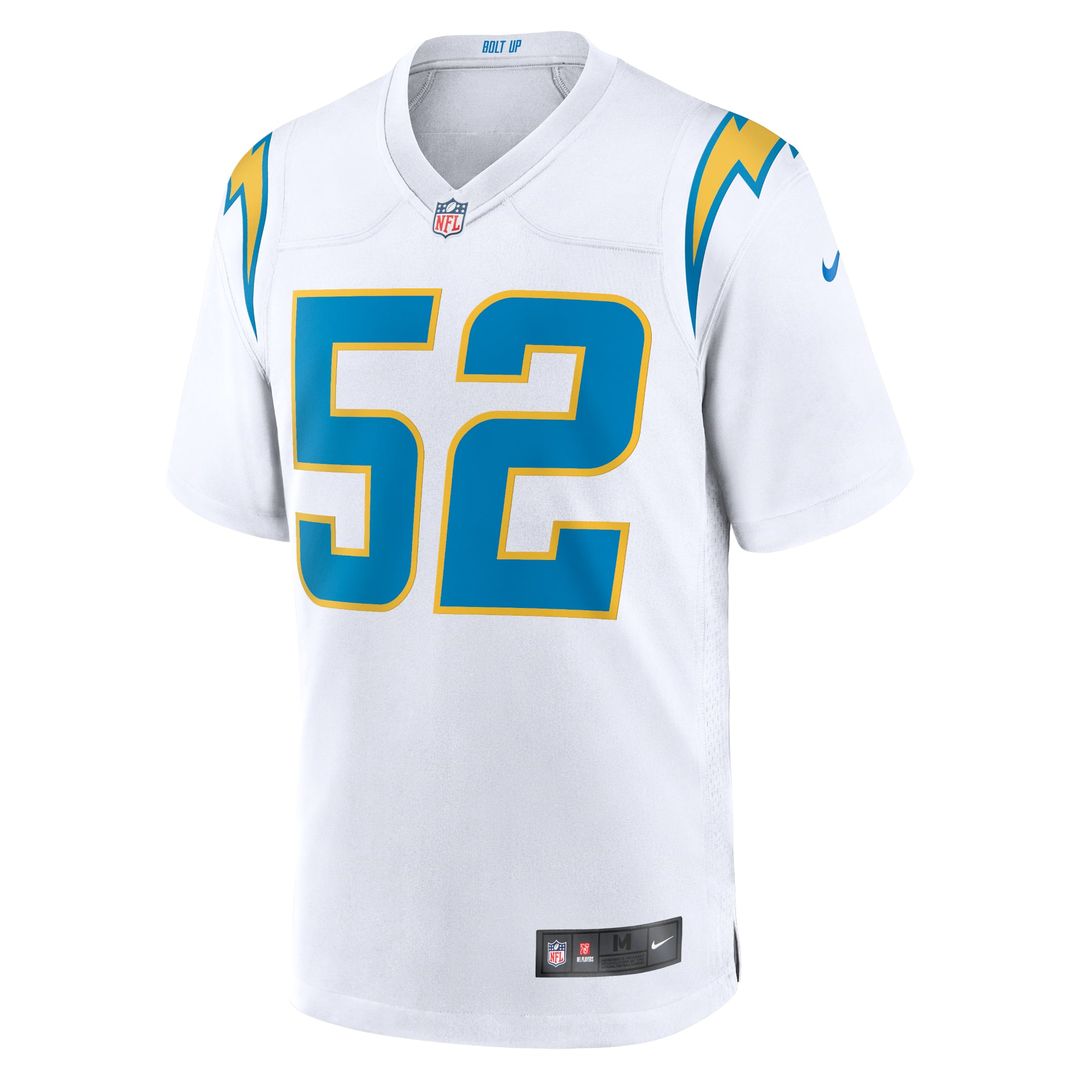 Los Angeles Chargers Khalil Mack White Game Jersey product image 2, provided for visual reference and product detail review