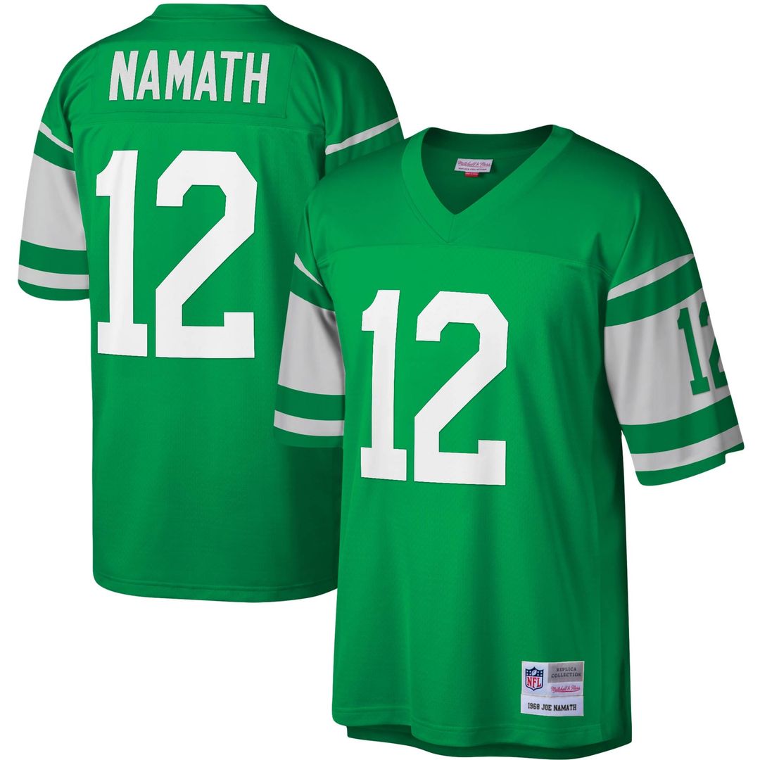 New York Jets Joe Namath Kelly Green Legacy Replica Jersey product image 1, provided for visual reference and product detail