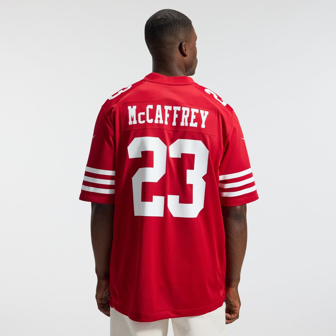 San Francisco 49ers Christian McCaffrey Scarlet Game Player Jersey product image 15, provided for visual reference and