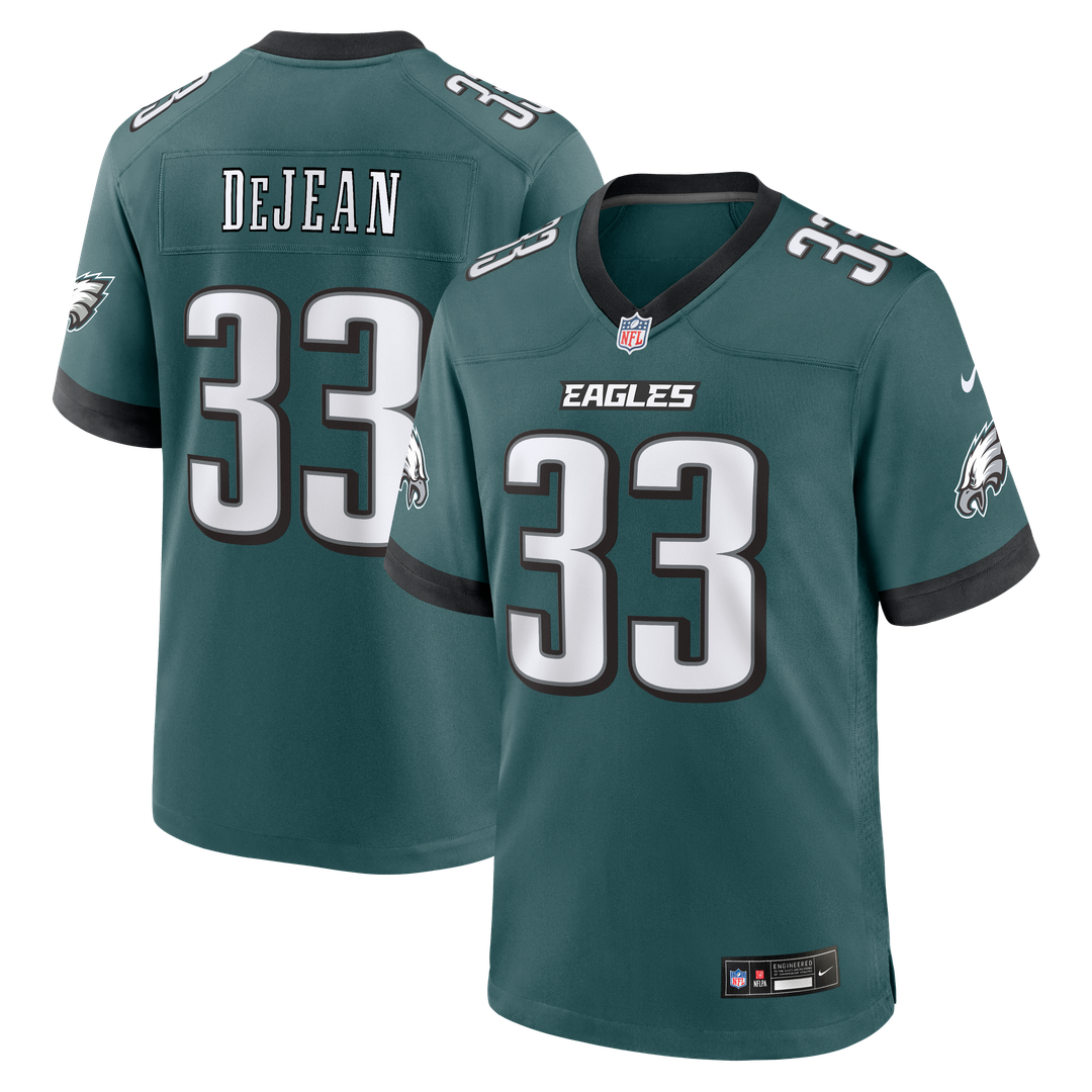 Philadelphia Eagles Cooper DeJean Midnight Green Team Game Jersey product image 1, provided for visual reference and product