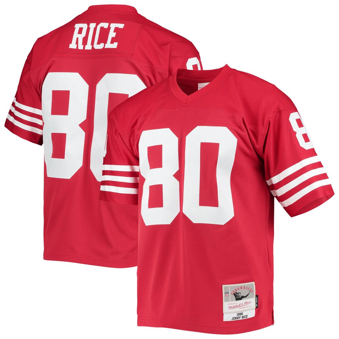 San Francisco 49ers Jerry Rice Scarlet Legacy Replica Jersey product image 1, provided for visual reference and product