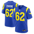 Los Angeles Rams Payton Zdroik Royal Game Jersey product image 1, provided for visual reference and product detail review