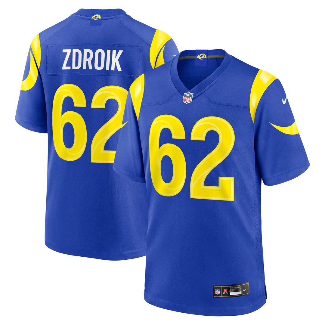 Los Angeles Rams Payton Zdroik Royal Game Jersey product image 1, provided for visual reference and product detail review