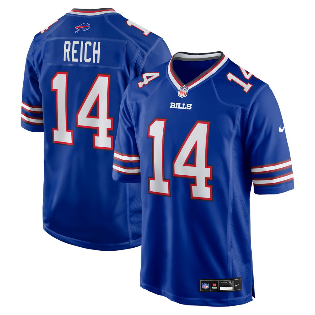 Buffalo Bills Frank Reich Royal Game Retired Player Jersey product image 1, provided for visual reference and product detail