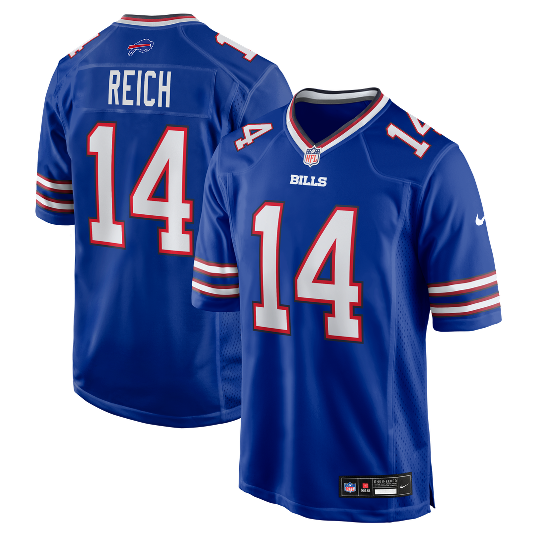Buffalo Bills Frank Reich Royal Game Retired Player Jersey product image 1, provided for visual reference and product detail