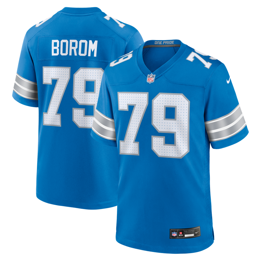 Detroit Lions Larry Borom Blue Team Game Jersey product image 1, provided for visual reference and product detail review