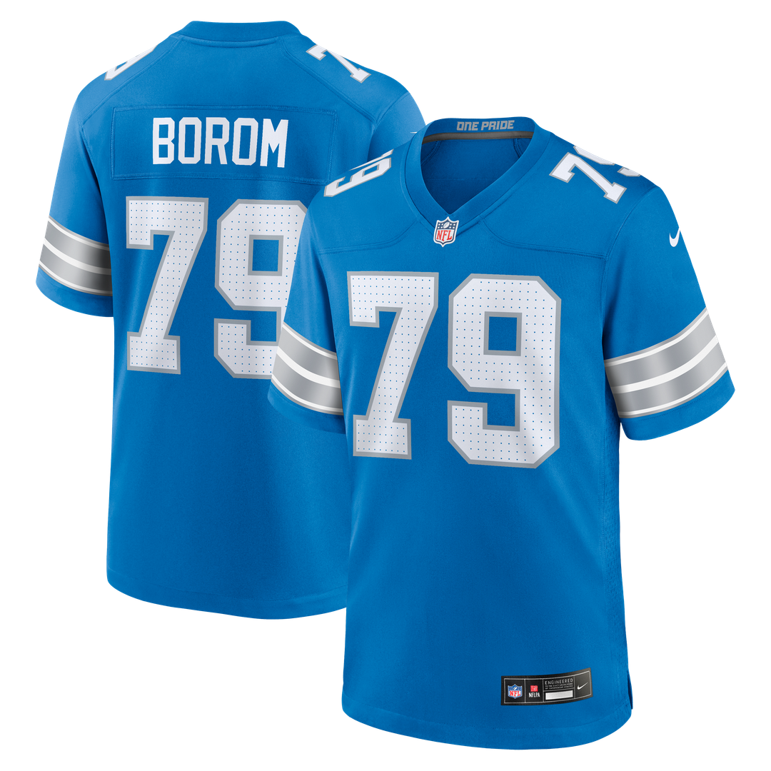Detroit Lions Larry Borom Blue Team Game Jersey product image 1, provided for visual reference and product detail review