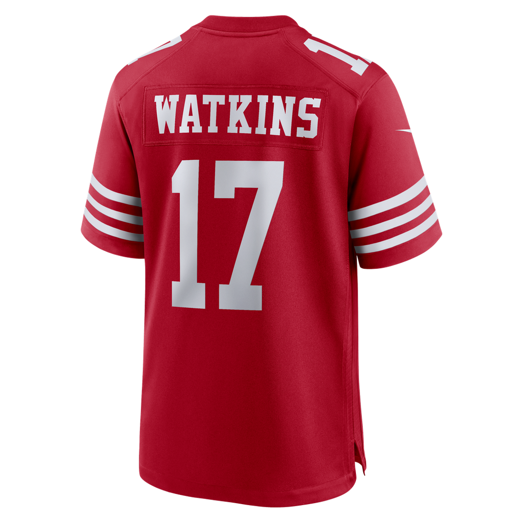 San Francisco 49ers Watkins Scarlet Team Game Jersey product image 3, provided for visual reference and product detail review