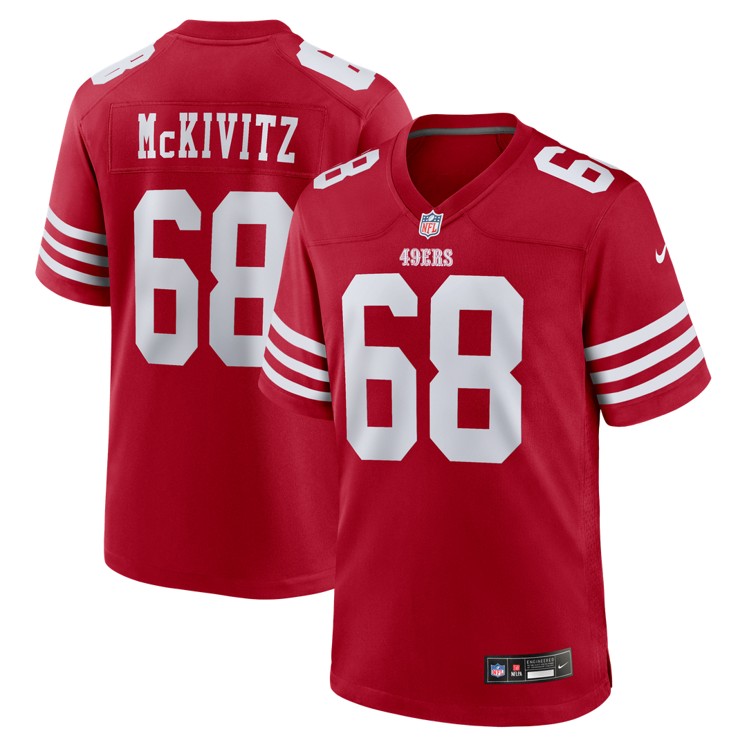 San Francisco 49ers Colton McKivitz Scarlet Game Jersey product image 1, provided for visual reference and product detail