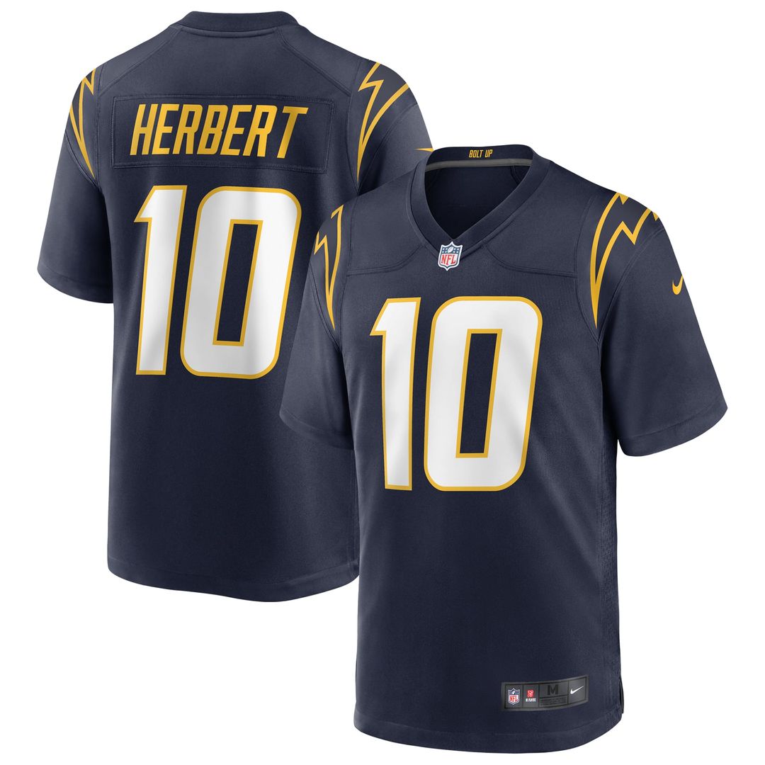 Los Angeles Chargers Justin Herbert Navy Alternate Game Jersey product image 1, provided for visual reference and product