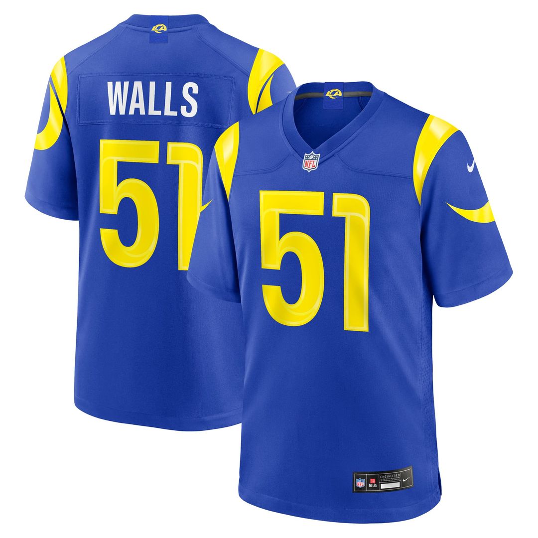 Los Angeles Rams Eddie Walls III Royal Game Jersey product image 1, provided for visual reference and product detail review