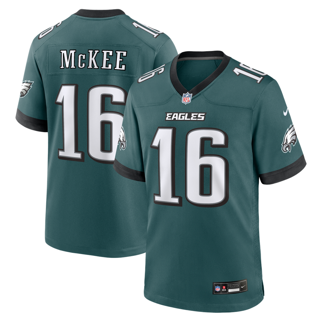 Philadelphia Eagles Tanner McKee Midnight Green Team Game Jersey product image 1, provided for visual reference and product