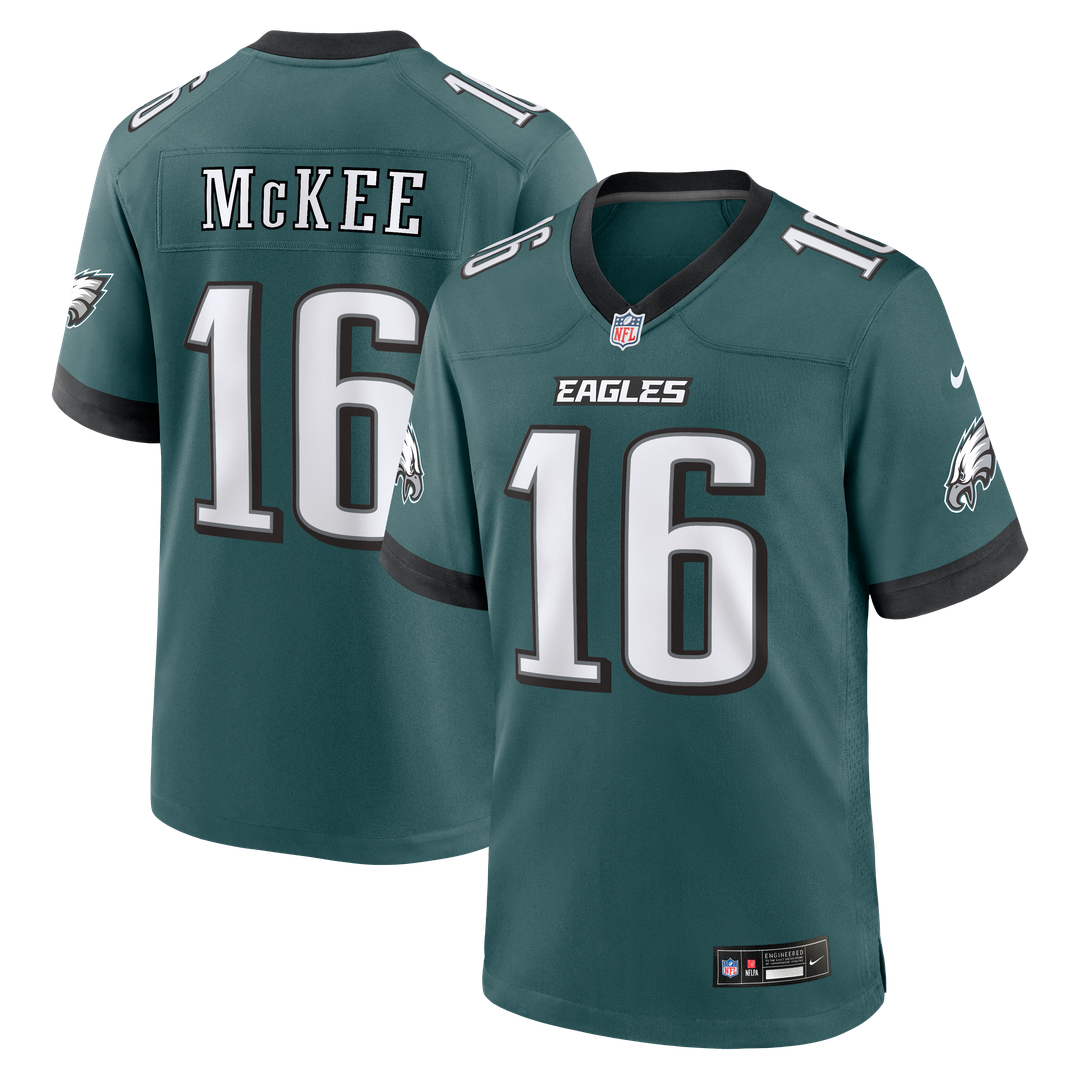 Philadelphia Eagles Tanner McKee Midnight Green Team Game Jersey product image 1, provided for visual reference and product