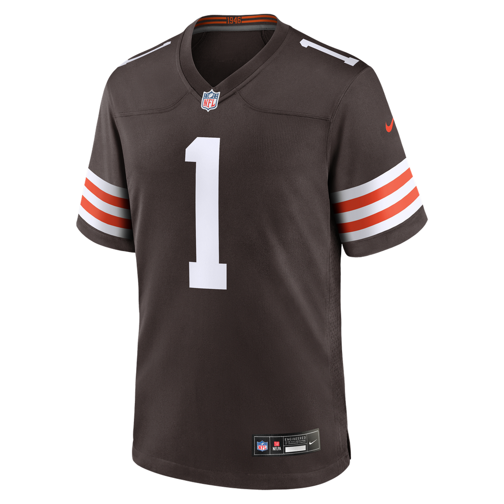 Cleveland Browns Number 1 Dad Brown Game Jersey product image 2, provided for visual reference and product detail review