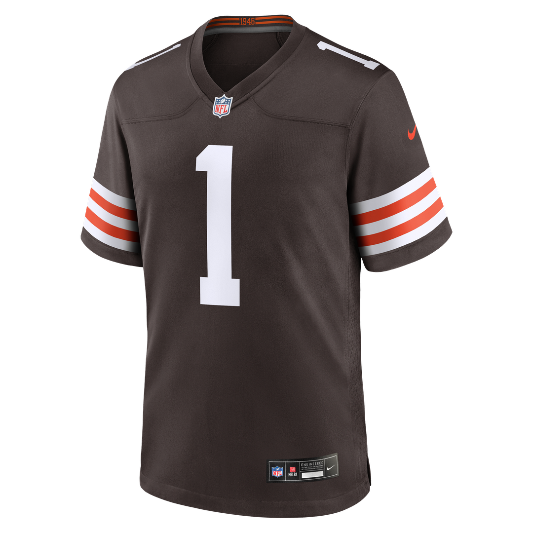 Cleveland Browns Number 1 Dad Brown Game Jersey product image 2, provided for visual reference and product detail review