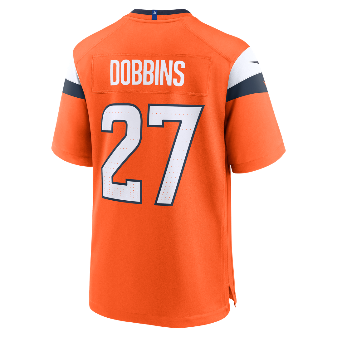 Denver Broncos J.K. Dobbins Orange Team Game Jersey product image 3, provided for visual reference and product detail review