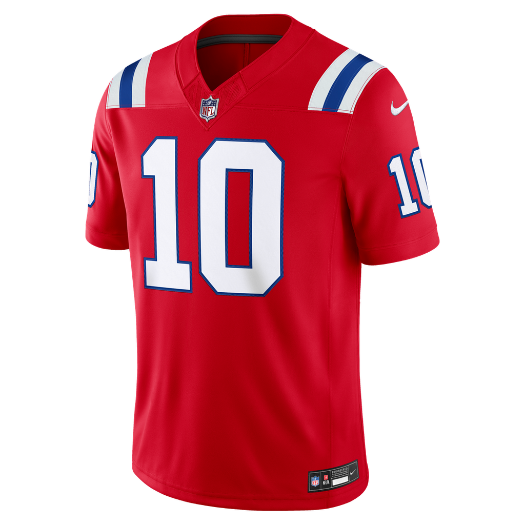 New England Patriots Drake Maye Red Alternate Vapor F.U.S.E. Stitched Limited Jersey product image 2, provided for visual