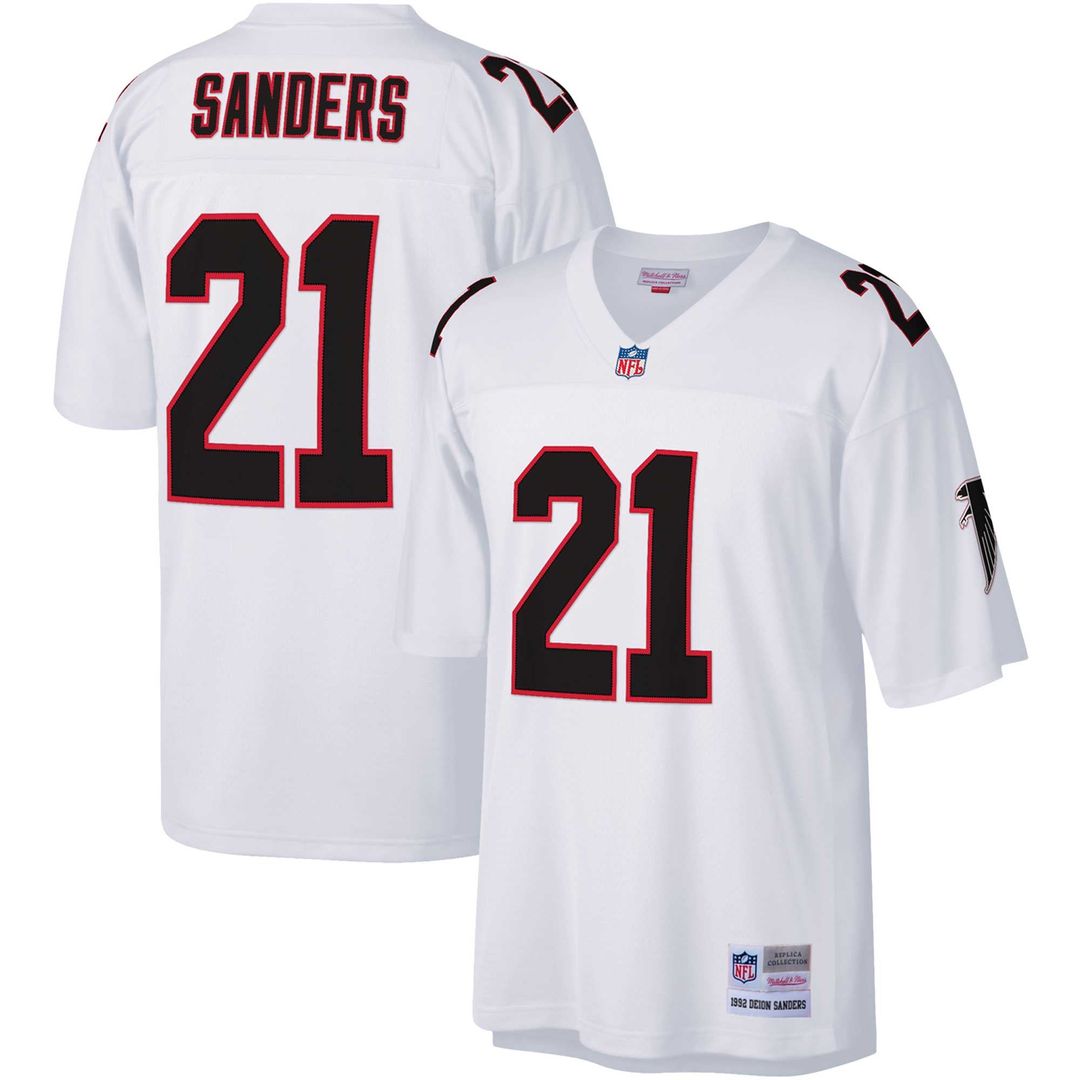 Atlanta Falcons Deion Sanders White Big & Tall 1992 Retired Player Replica Jersey product image 4, provided for visual