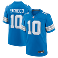 Detroit Lions Isiah Pacheco Blue Team Game Jersey product image 1, provided for visual reference and product detail review