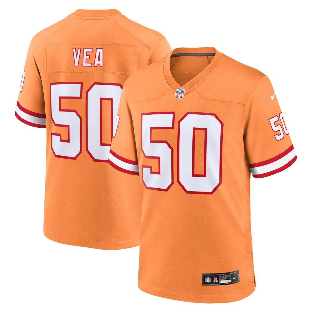 Tampa Bay Buccaneers Vita Vea Orange Throwback Game Jersey product image 1, provided for visual reference and product detail