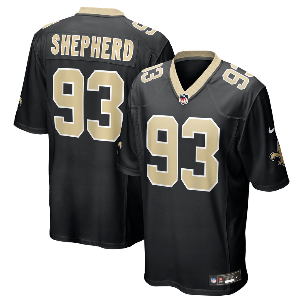 New Orleans Saints Nathan Shepherd Black Game Jersey product image 1, provided for visual reference and product detail review