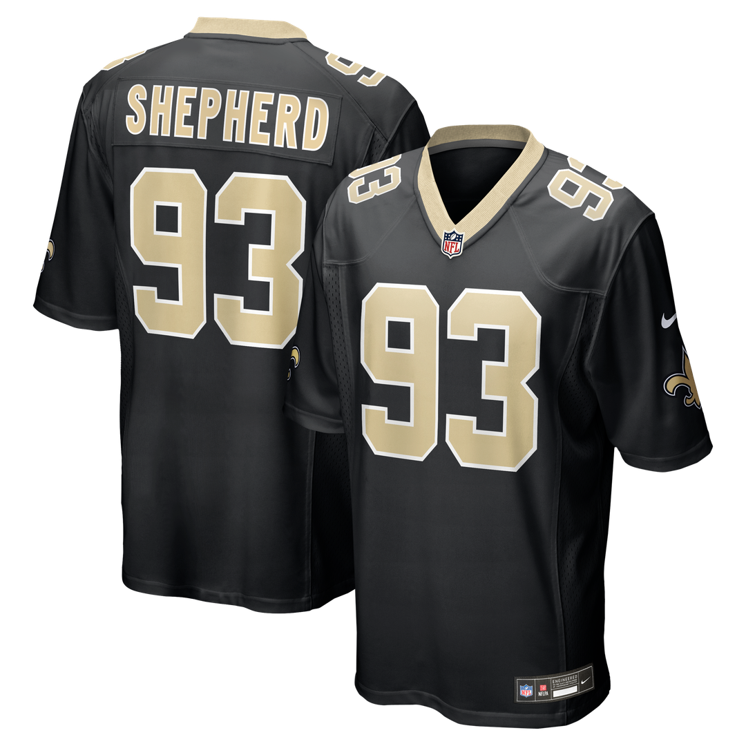 New Orleans Saints Nathan Shepherd Black Game Jersey product image 1, provided for visual reference and product detail review