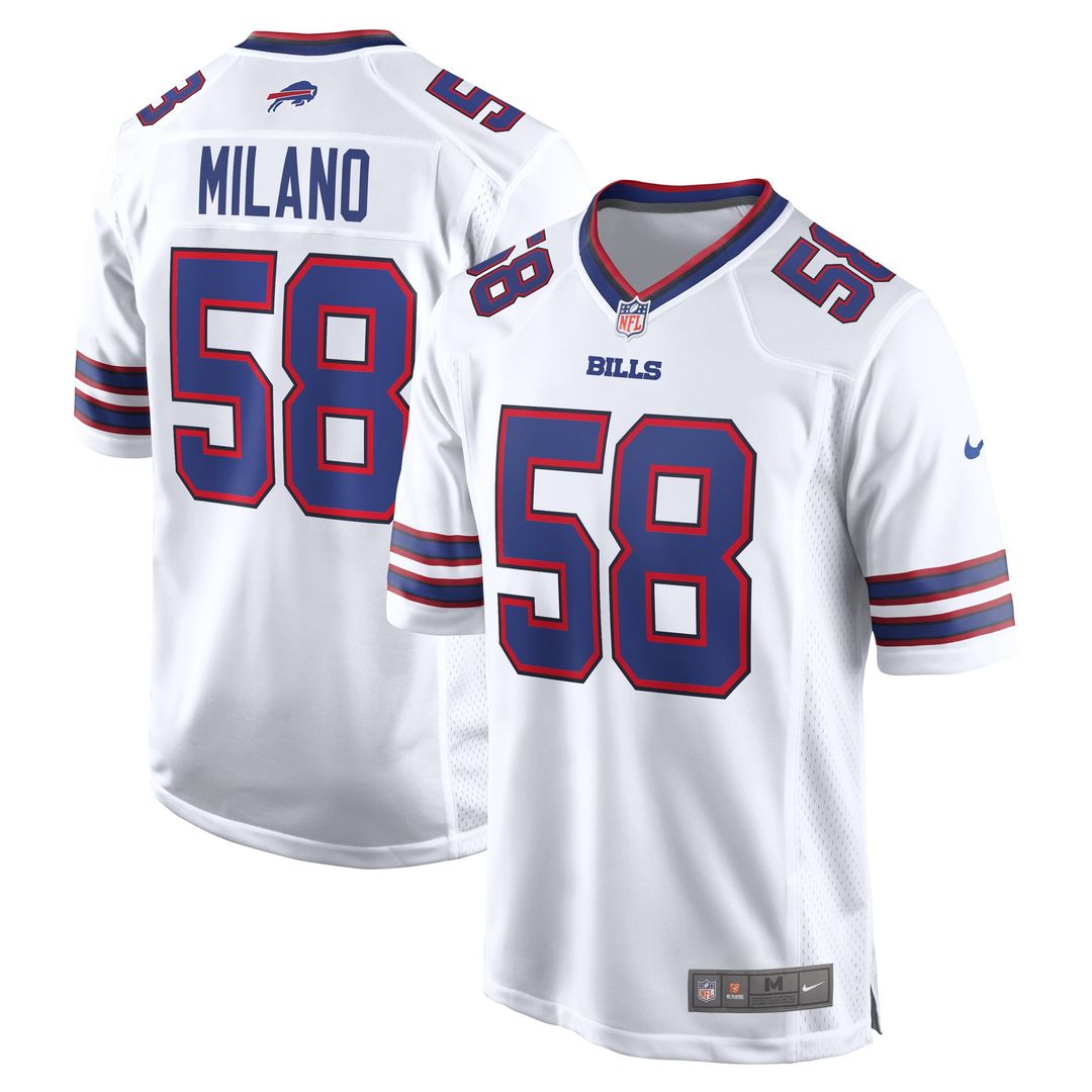 Buffalo Bills Matt Milano White Away Game Player Jersey product image 1, provided for visual reference and product detail